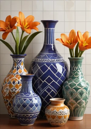 Mexican Talavera Pottery Vases 001